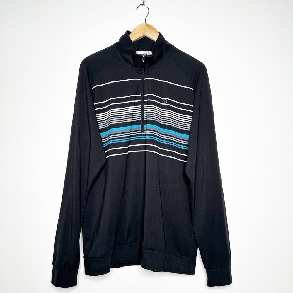 Travis Mathew Men’s Black Striped Comet Half Zip Pullover Size Large